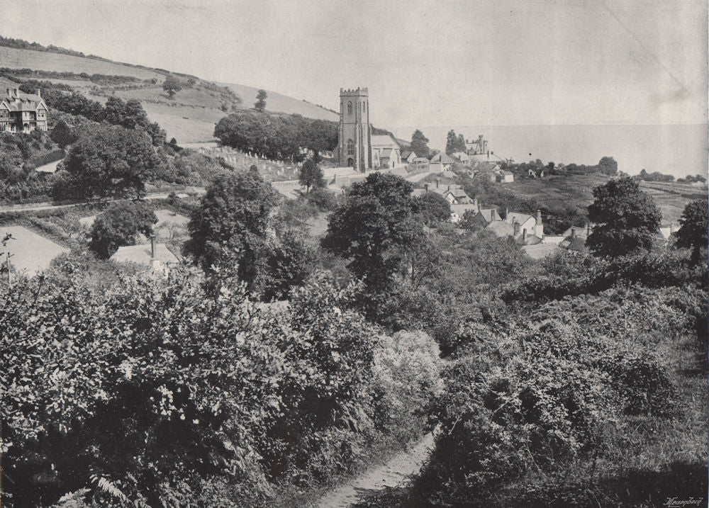 MINEHEAD. View of the village and church. Somerset 1895 old antique print